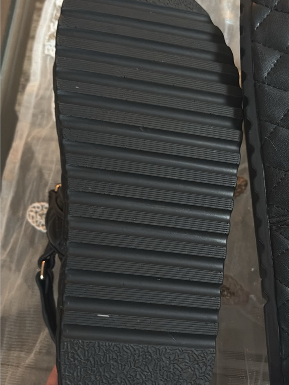 Steve Madden Black Quilted Strap Sandals with Gold Accents - Picture 5 of 5